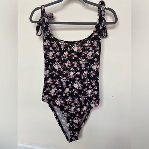 Black floral low back bodysuit